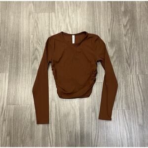 Lululemon All It Takes Long Sleeve Ribbed Nulu Shirt Cropped Workout Brown 2